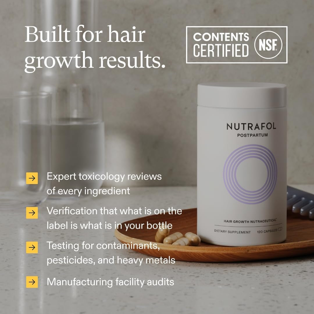 Nutrafol Postpartum Hair Growth Supplements, Clinically Tested for Visibly Thicker Hair and Less Shedding, Breastfeeding-friendly - 1 Month Supply