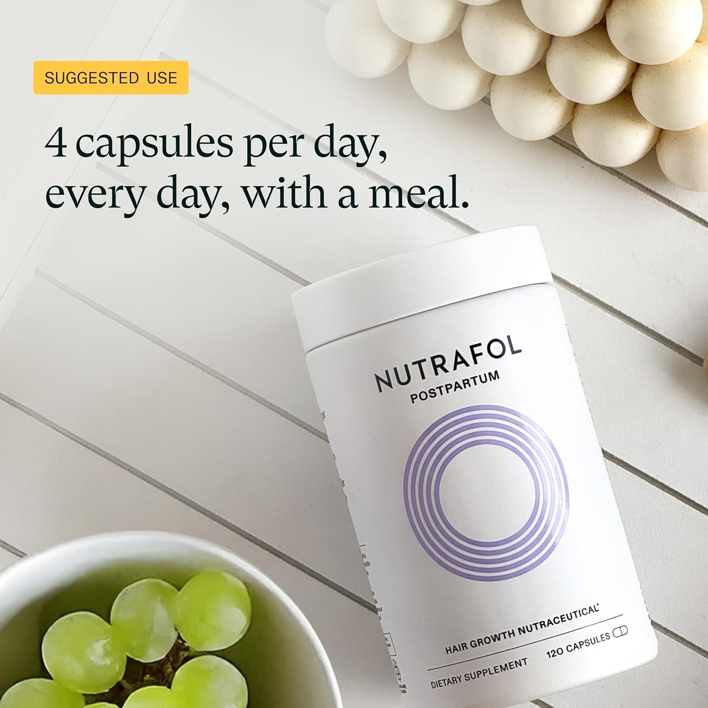 Nutrafol Postpartum Hair Growth Supplements, Clinically Tested for Visibly Thicker Hair and Less Shedding, Breastfeeding-friendly - 1 Month Supply