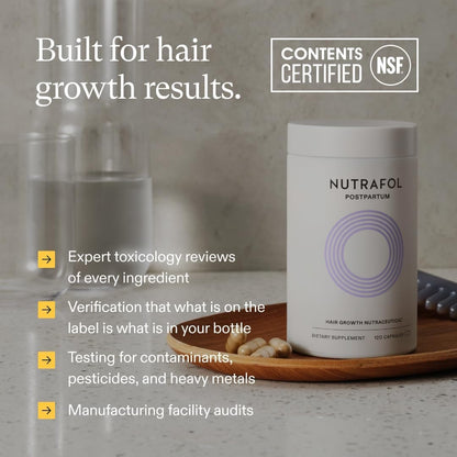 Nutrafol Postpartum Hair Growth Supplements, Clinically Tested for Visibly Thicker Hair and Less Shedding, Breastfeeding-friendly - 1 Month Supply